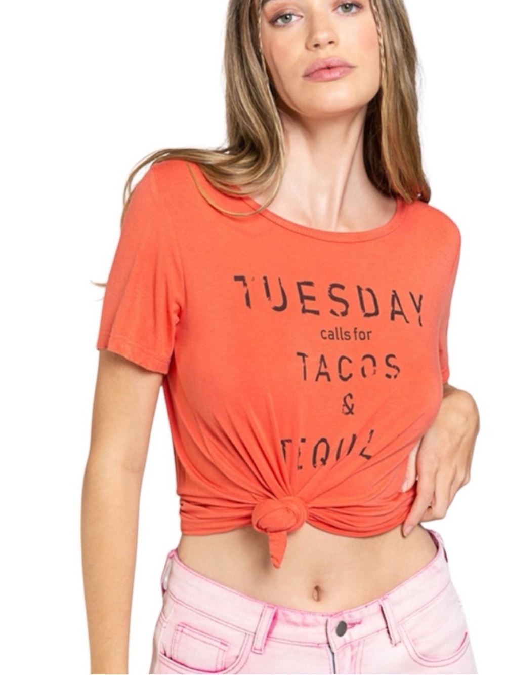 POL Coral Tuesday Calls For Tacos & Tequila Short Sleeve Graphic T-Shirt NEW